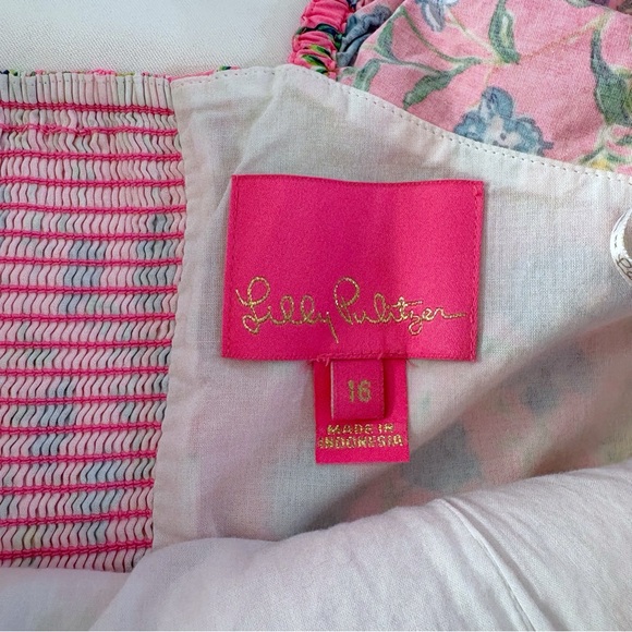 Lilly Pulitzer Puff Sleeve Pink Floral Leopard Dress Women’s 16 Fit & Flare - Picture 7 of 10